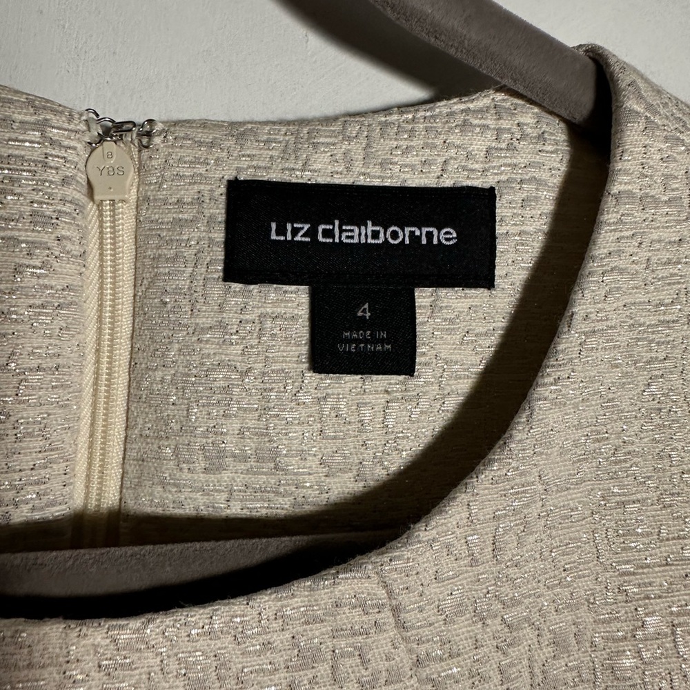 NWT Liz Claiborne Ivory Gold pleated dress with belt. - Picture 2 of 8